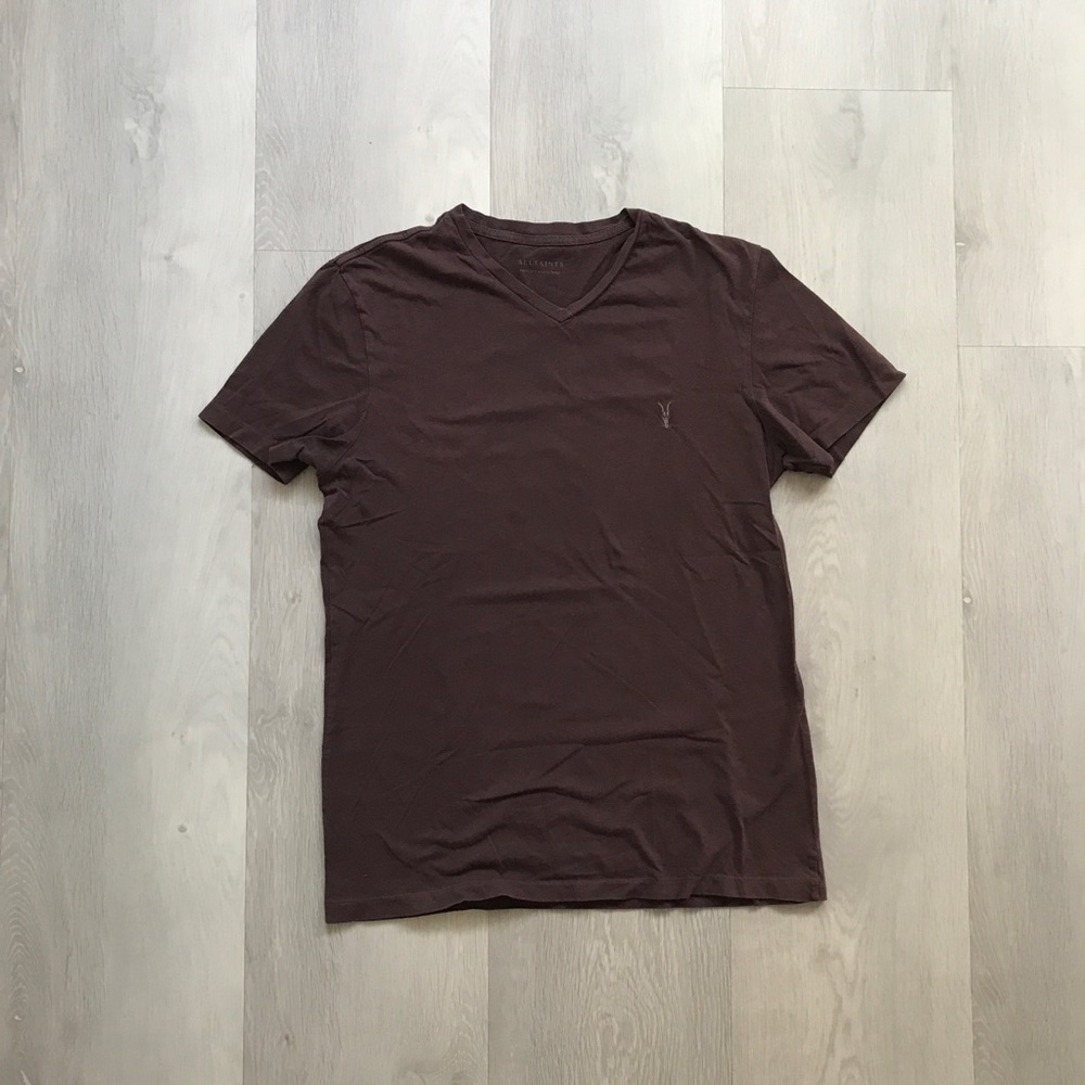 ALLSAINTS BROWN T SHIRT V NECK SHORT SLEEVE MENS MEDIUM